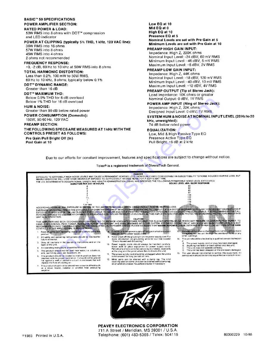 Peavey Basic 50 Operating Manual Download Page 4