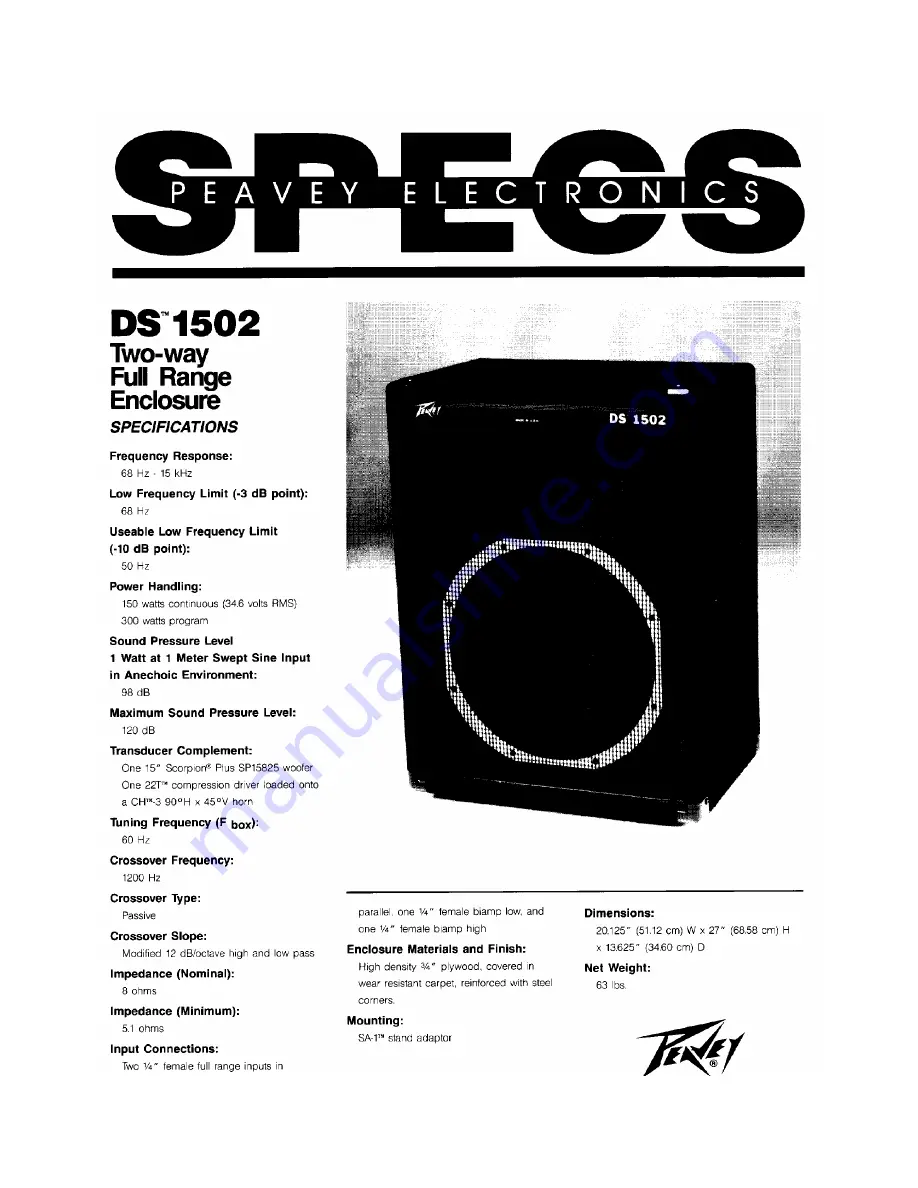 Peavey DS 1502 Specifications Download Page 1