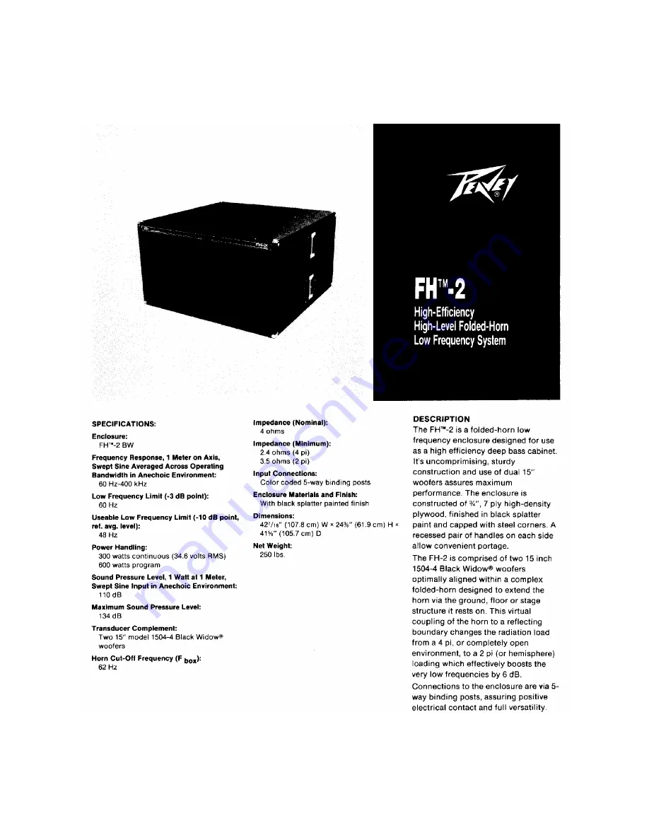 Peavey FH-2 Specifications Download Page 1