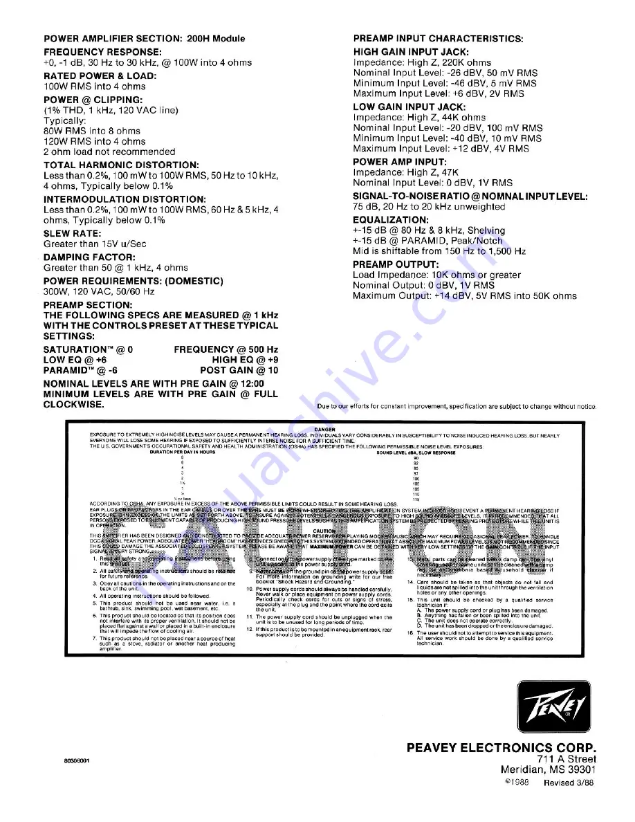 Peavey The Century Operating Manual Download Page 6