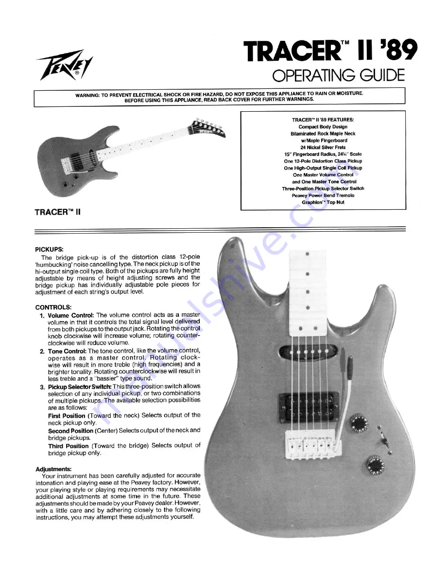 Peavey Tracer II '89 Operating Manual Download Page 1