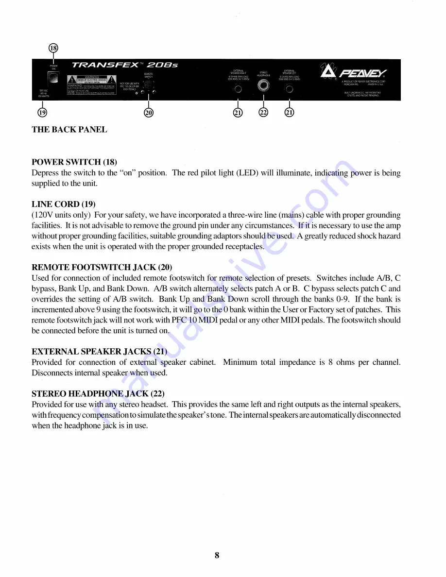 Peavey TransFex 208s Owner'S Manual Download Page 8