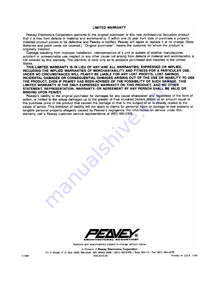 Peavey WFM 1 Specifications Download Page 2