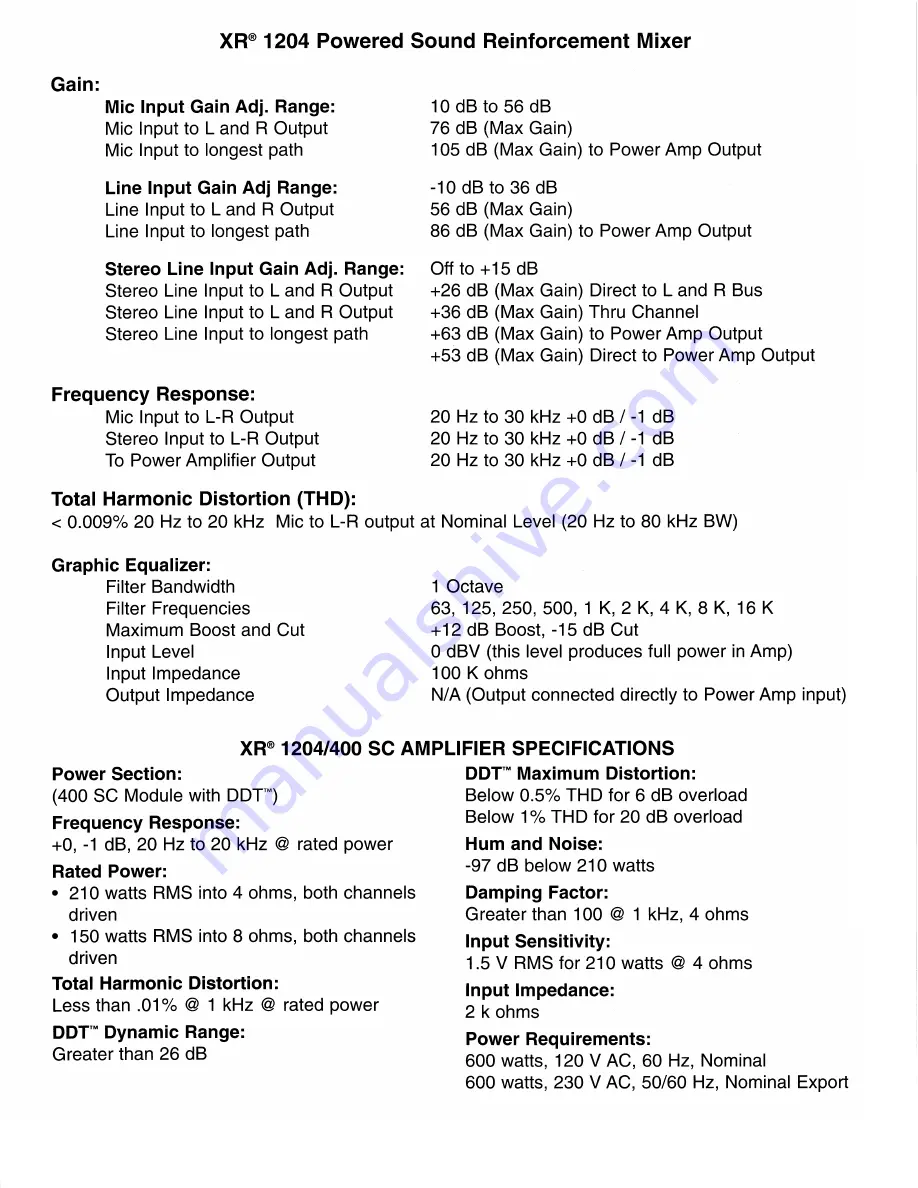 Peavey XR 1204 Manual Download Page 14