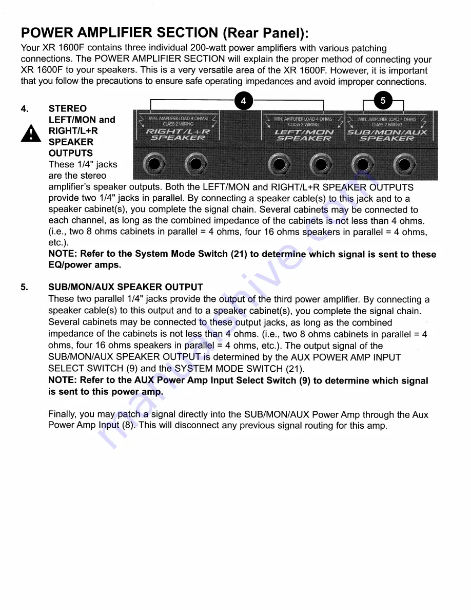 Peavey XR 1600F Operating Manual Download Page 5