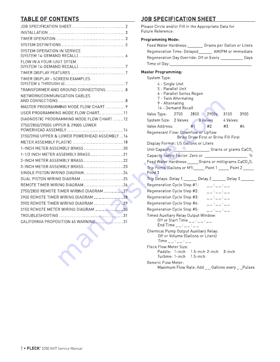 Pentair FLECK 3200 NXT Service Manual Download Page 2