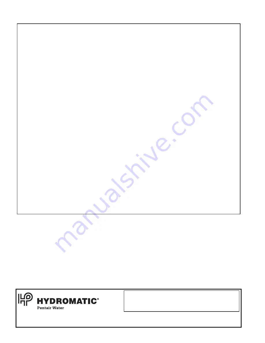 Pentair HYDROMATIC HTS33A1 Installation And Service Manual Download Page 8