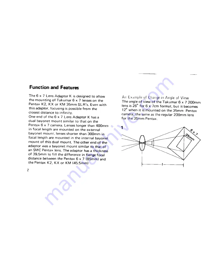 Pentax 6x7 Lens Adapter K Operating Manual Download Page 2