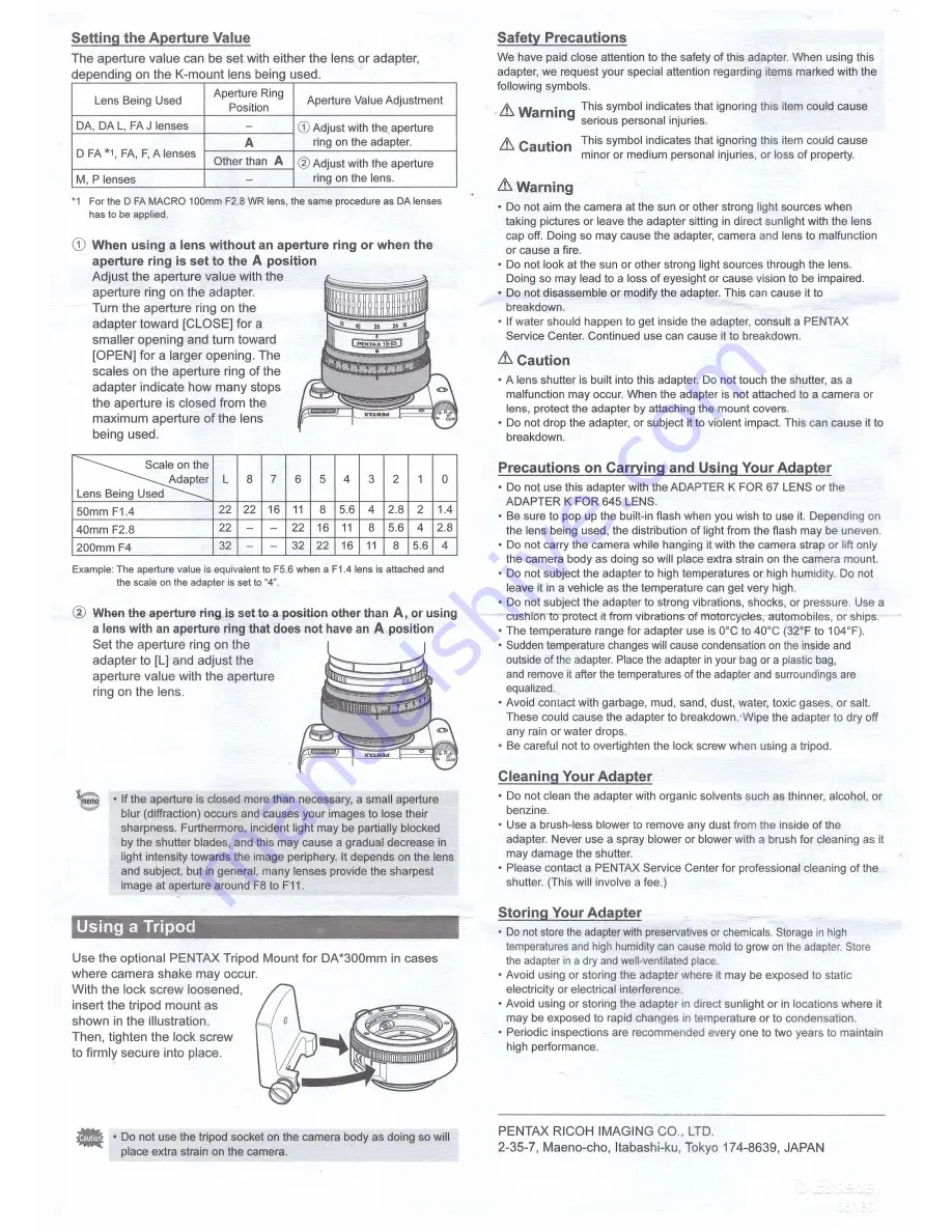 Pentax ADAPTER Q FOR K MOUNT Скачать руководство пользователя страница 2