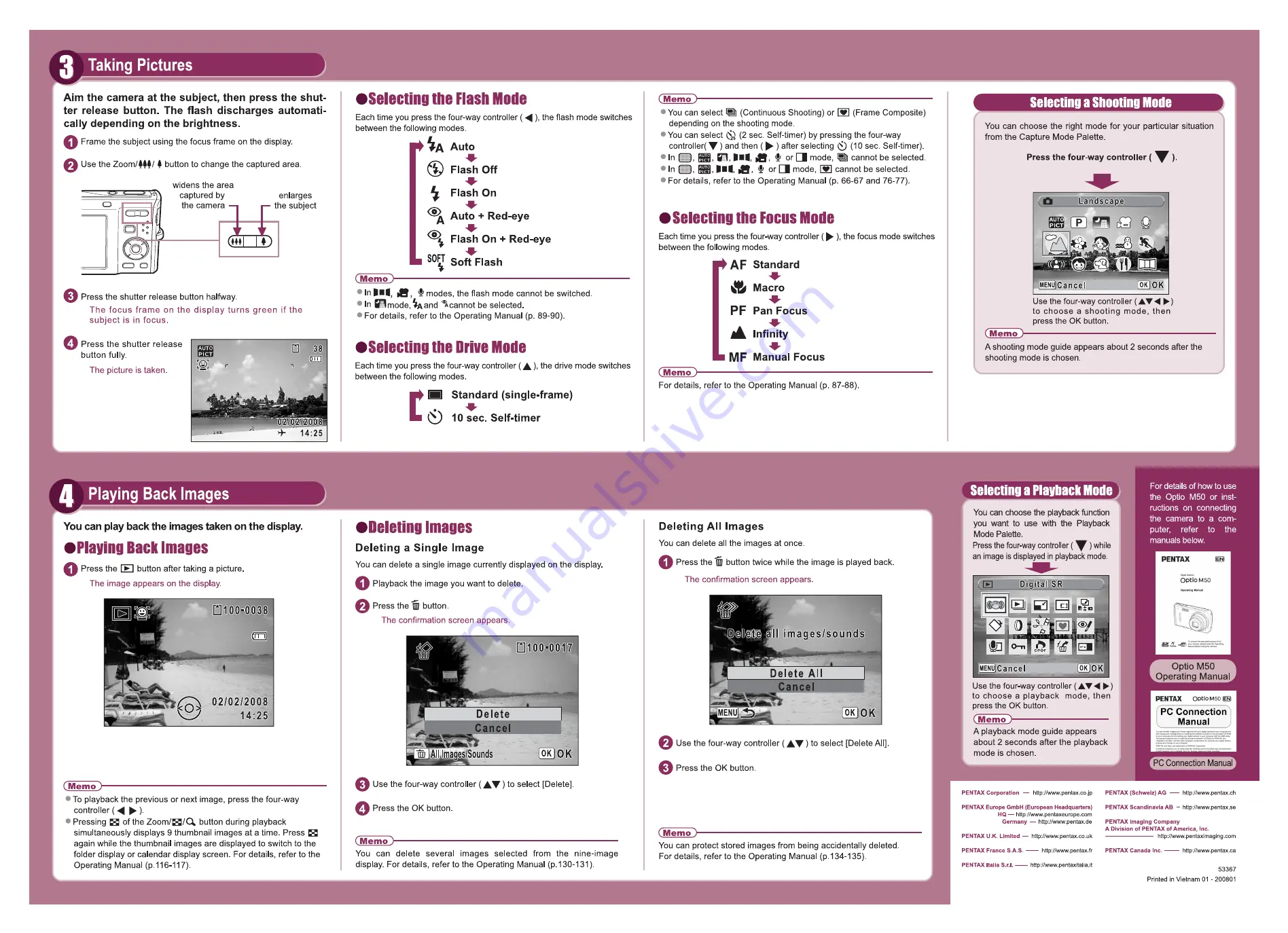 Pentax Optio M50 Quick Manual Download Page 2