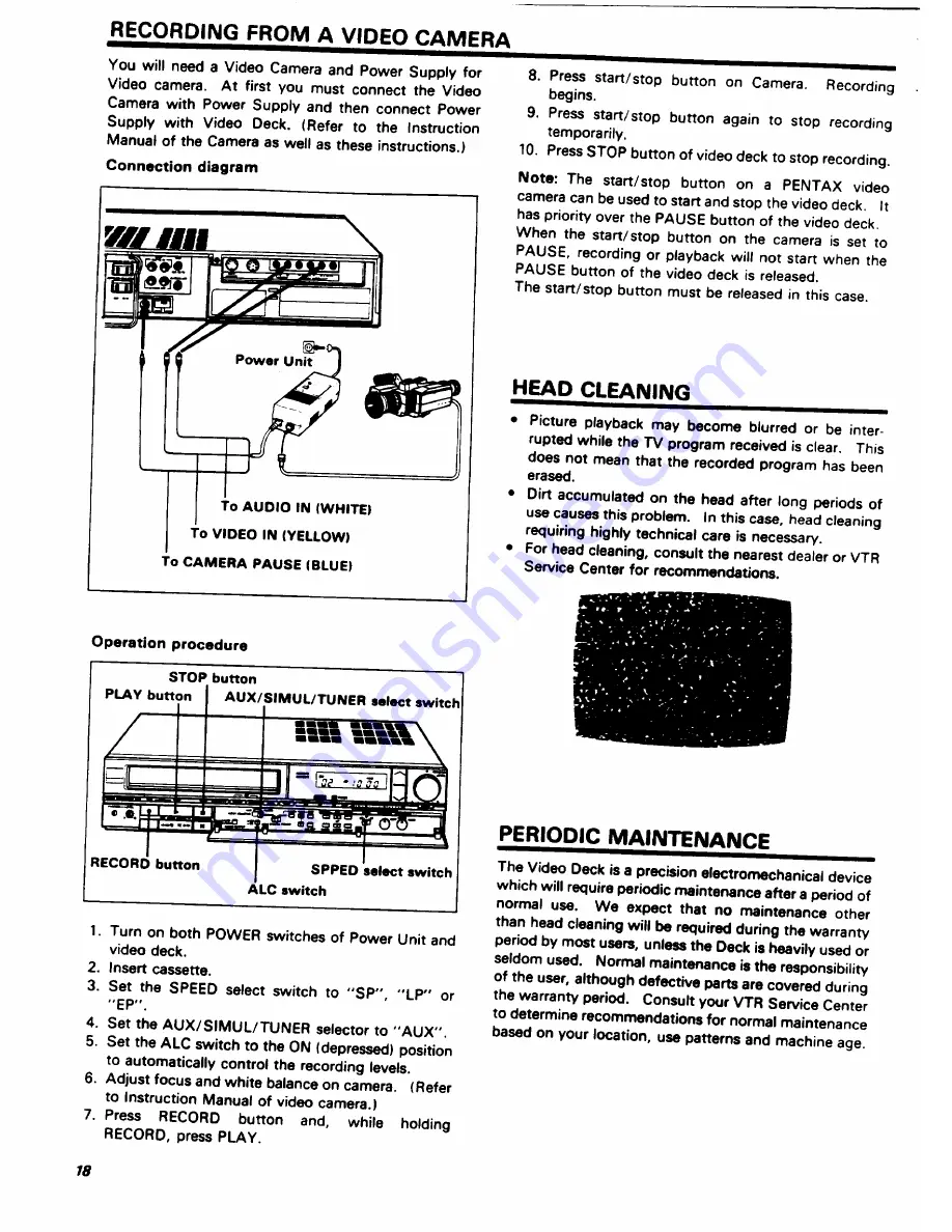 Pentax PV-T100A Instruction Manual Download Page 18