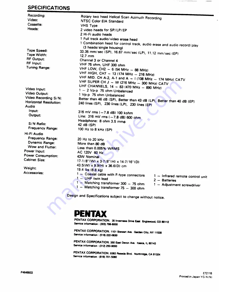 Pentax PV-T100A Скачать руководство пользователя страница 20