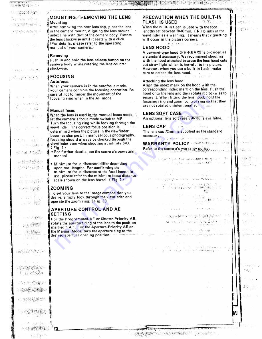 Pentax smc Pentax-FA 28-200mm f/3.8-5.6 (IF) Operating Manual Download Page 3