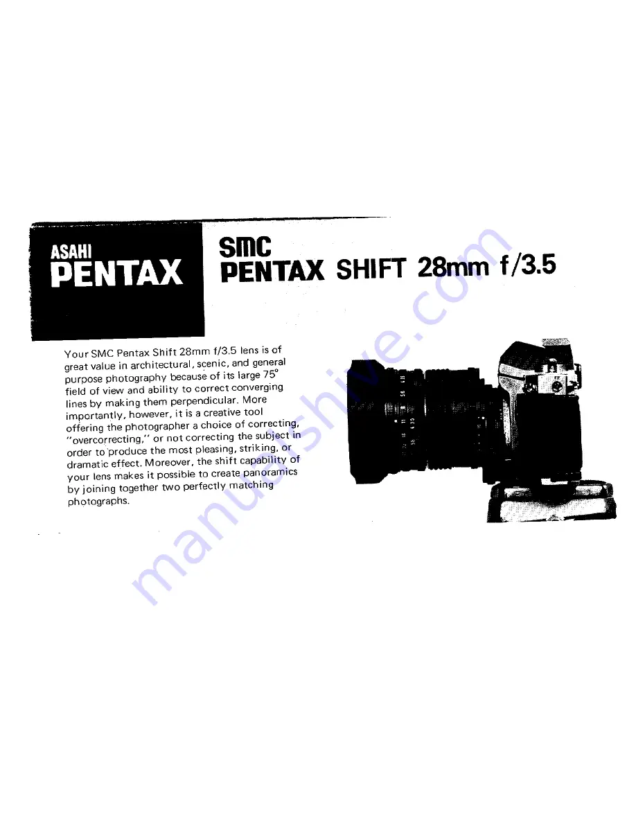 Pentax SMC Shift 28mm f/3.5 Lens Скачать руководство пользователя страница 1