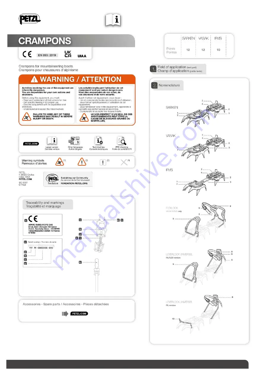 Petzl IRVIS T03A FL Technical Notice Download Page 2