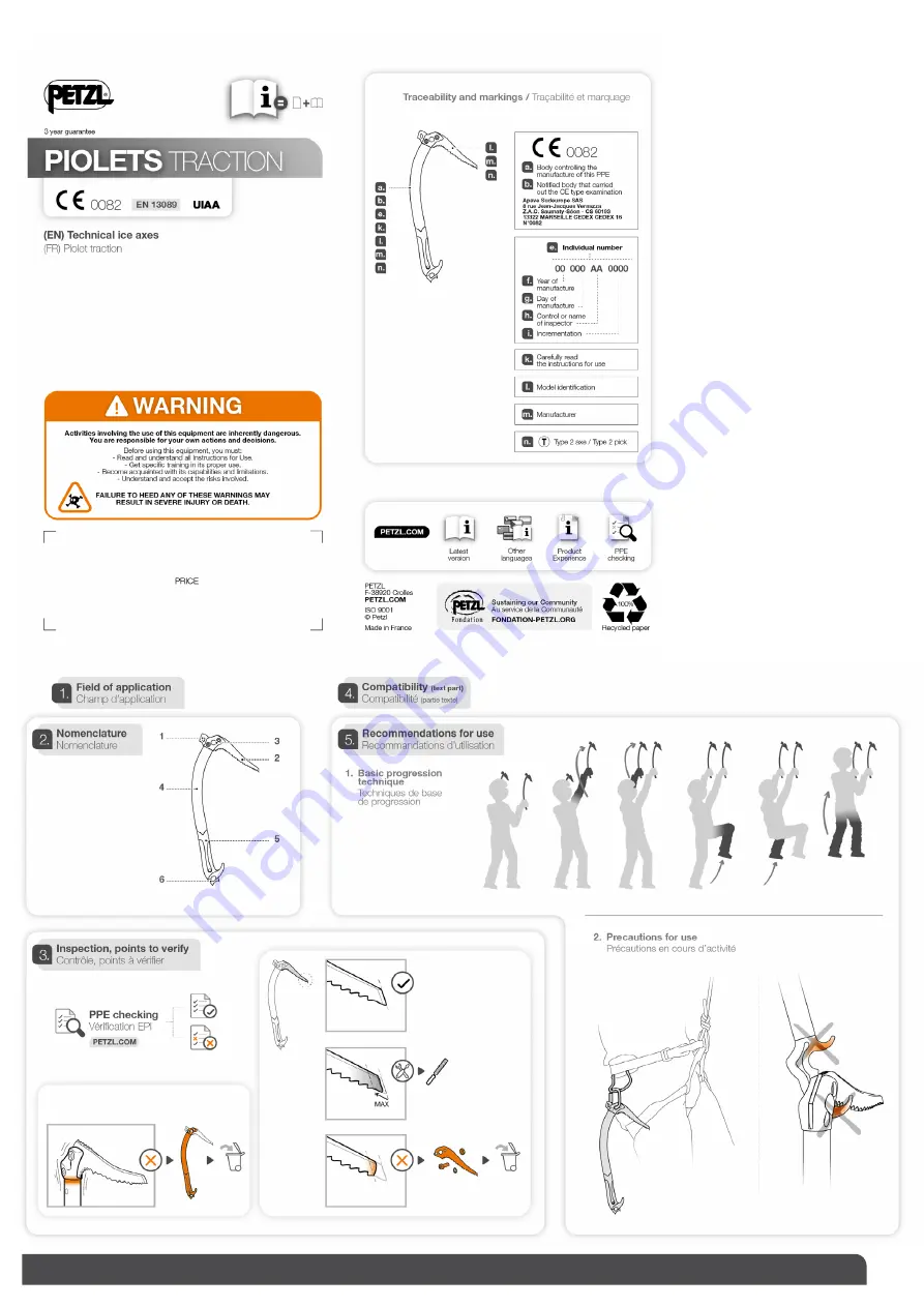 Petzl PIOLETS TRACTION Technical Notice Download Page 1