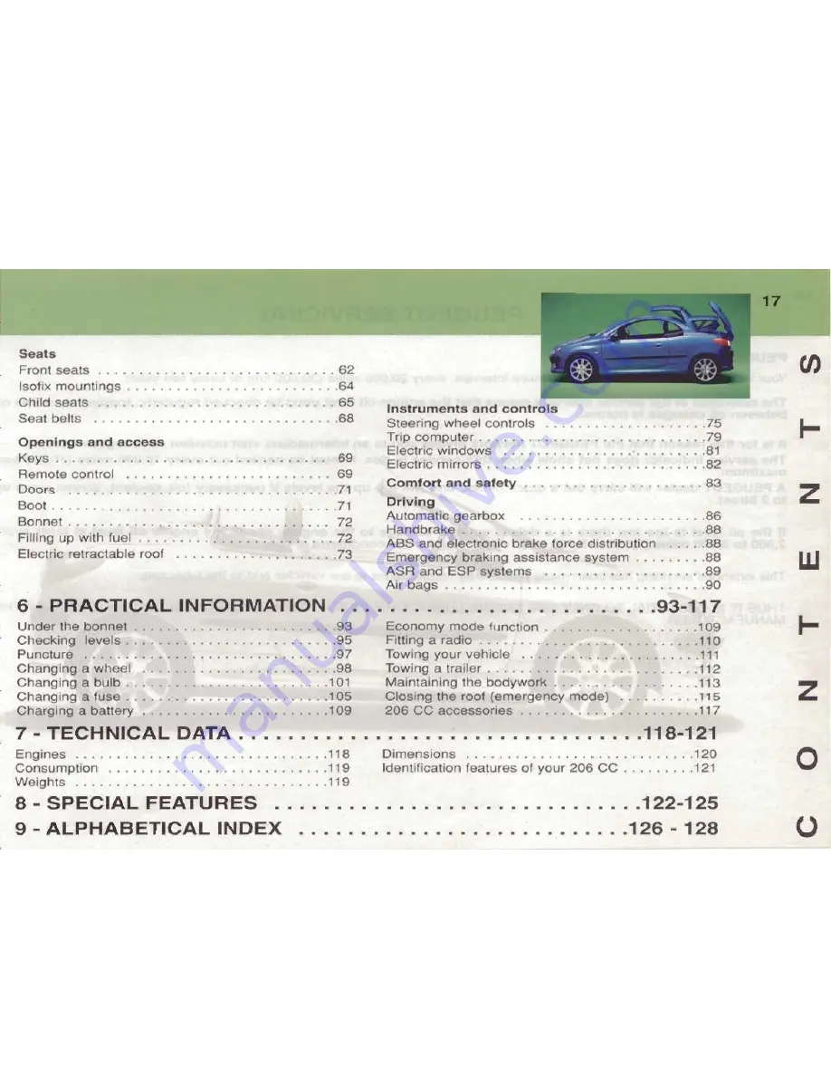 PEUGEOT 206 CC Handbook Download Page 18