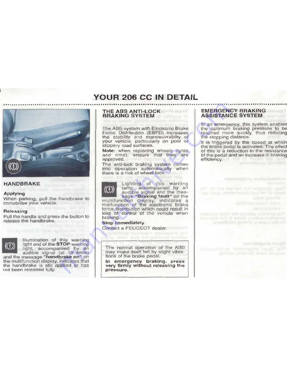 PEUGEOT 206 CC Handbook Download Page 89