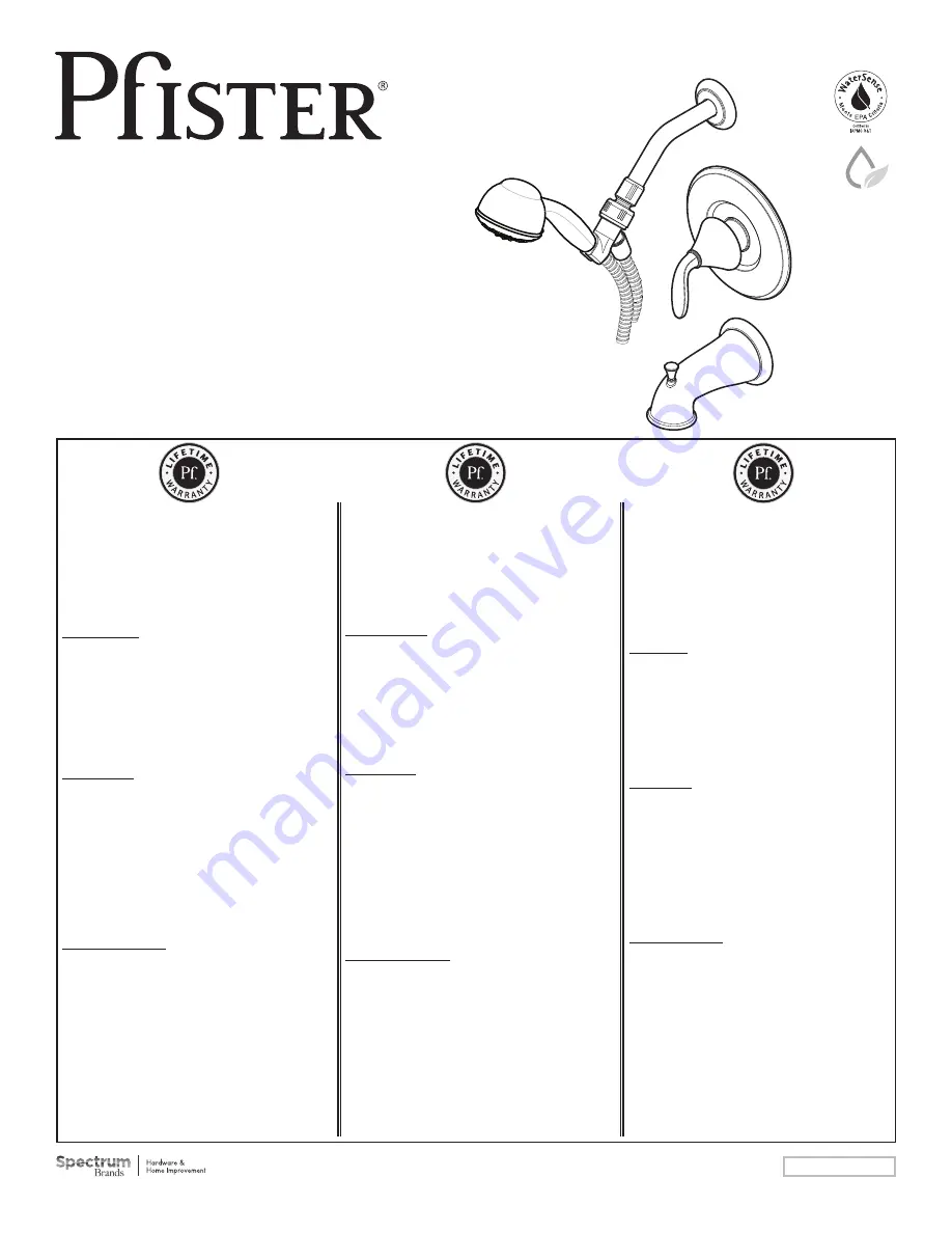 Pfister Pasadena 8P8-WS1-PHH Manual Download Page 1