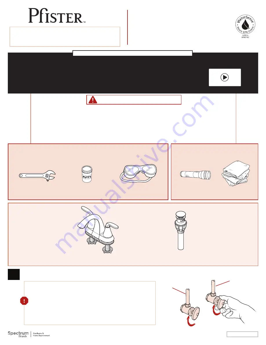 Pfister Pasadena LF-048-PDCC Quick Installation Manual Download Page 1