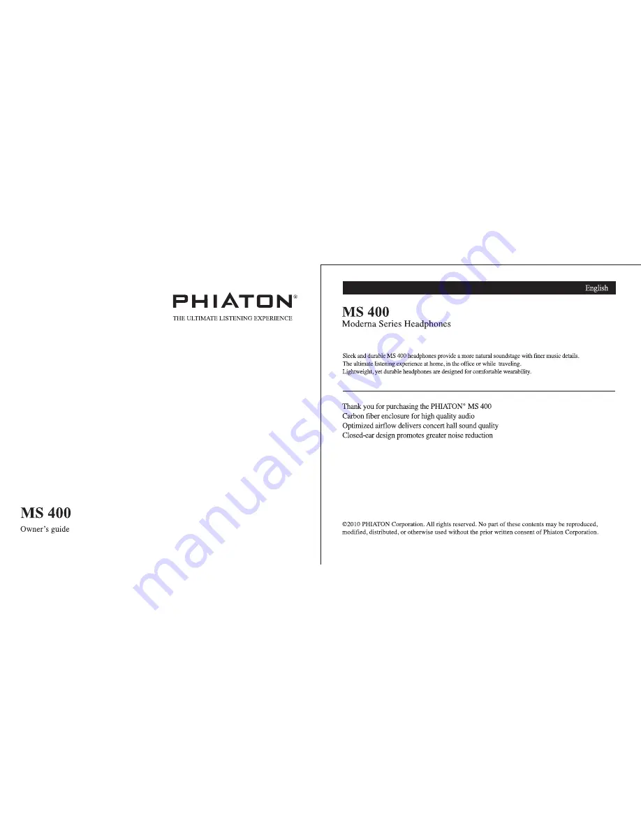 Phiaton MS 400 Owner'S Manual Download Page 1