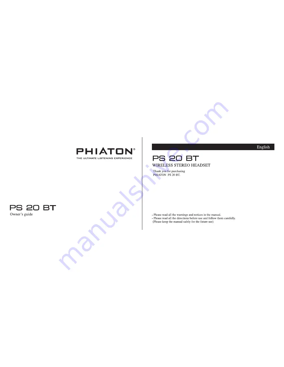 Phiaton PS 20 BT Owner'S Manual Download Page 1