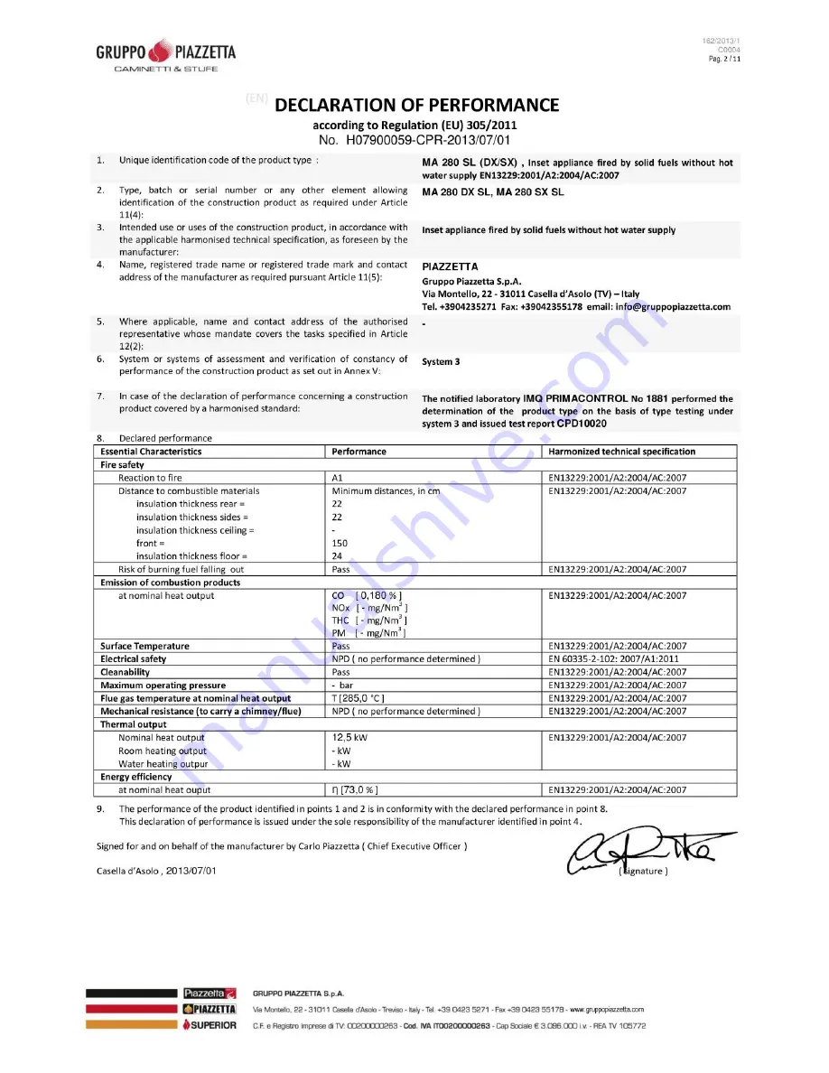 Piazzetta DX-SX SL 10 Installation And Use Manual Download Page 49