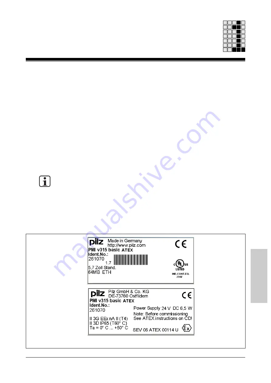 Pilz PMI o315 ATEX Operating Manual Download Page 113