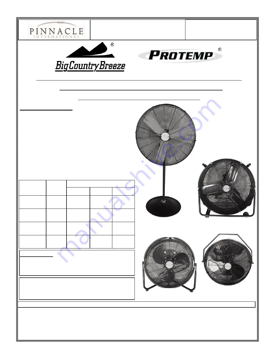 Pinnacle Products International ProTemp BCB-30P-DDF-A Скачать руководство пользователя страница 1