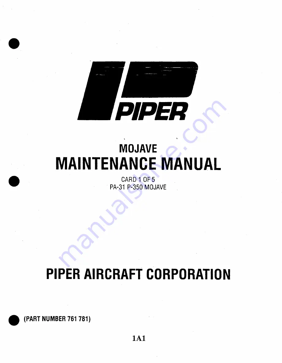 Piper Aircraft Corporation MOJAVE PA-31 P-350 Скачать руководство пользователя страница 1