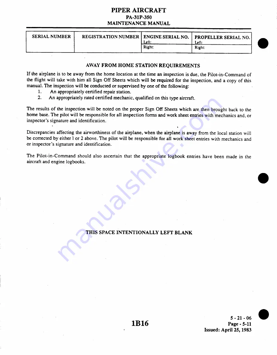 Piper Aircraft Corporation MOJAVE PA-31 P-350 Maintenance Manual Download Page 40