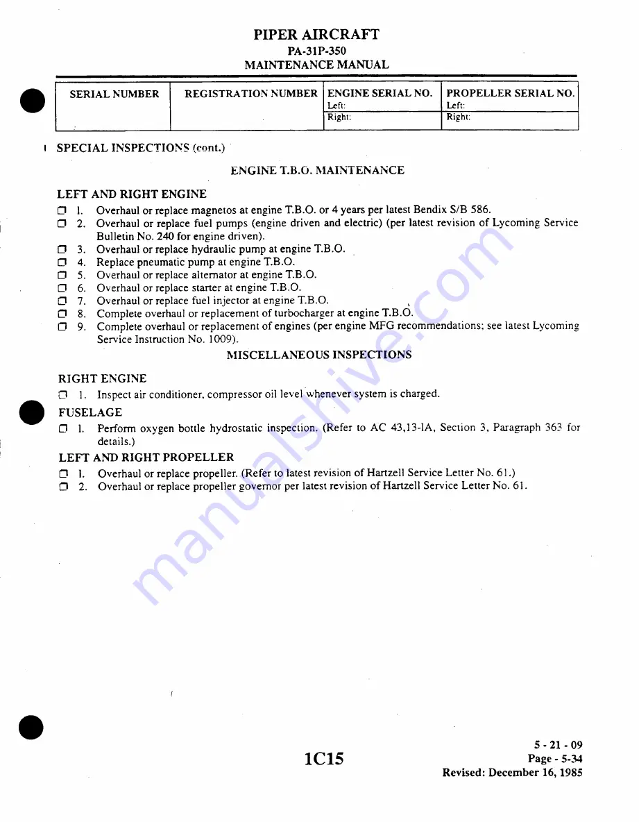 Piper Aircraft Corporation MOJAVE PA-31 P-350 Maintenance Manual Download Page 63