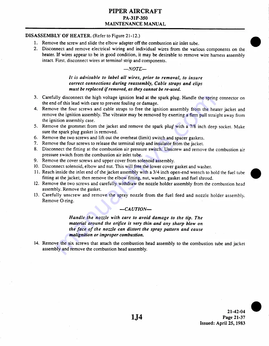 Piper Aircraft Corporation MOJAVE PA-31 P-350 Maintenance Manual Download Page 220