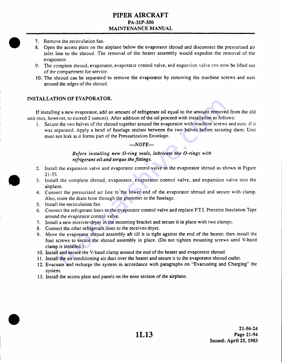 Piper Aircraft Corporation MOJAVE PA-31 P-350 Maintenance Manual Download Page 277