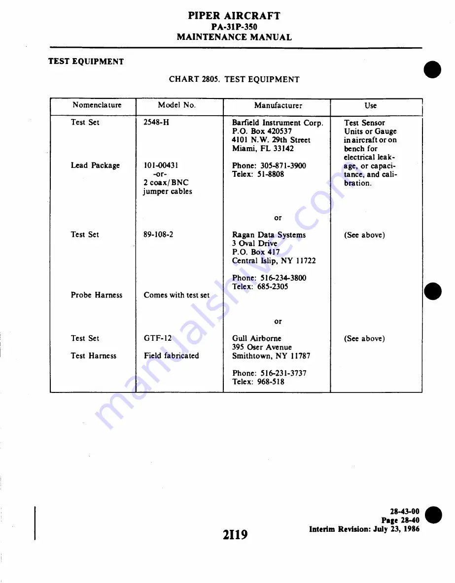 Piper Aircraft Corporation MOJAVE PA-31 P-350 Maintenance Manual Download Page 485