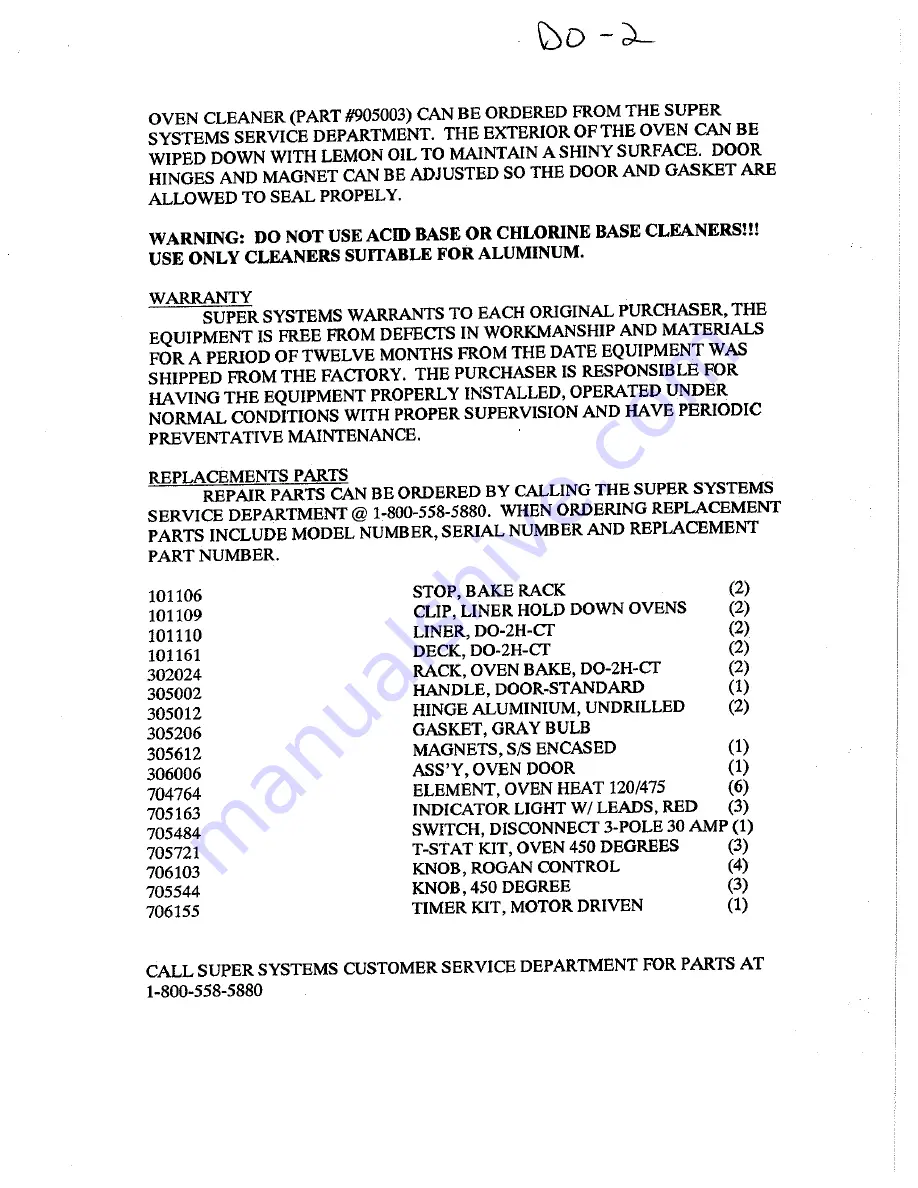 Piper Products Super Systems DO-2H-CT Service Manual Download Page 6