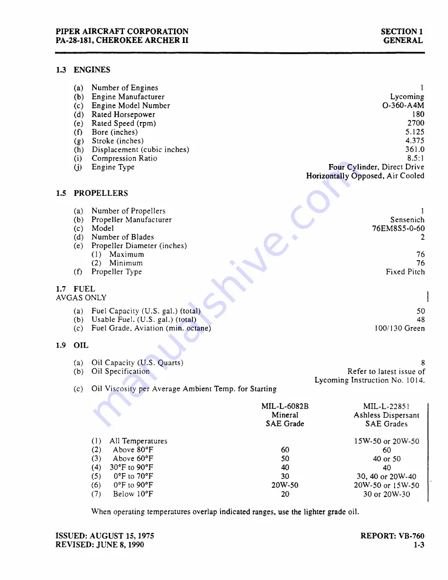 Piper Cherokee Archer II Pilot Operating Handbook Download Page 10