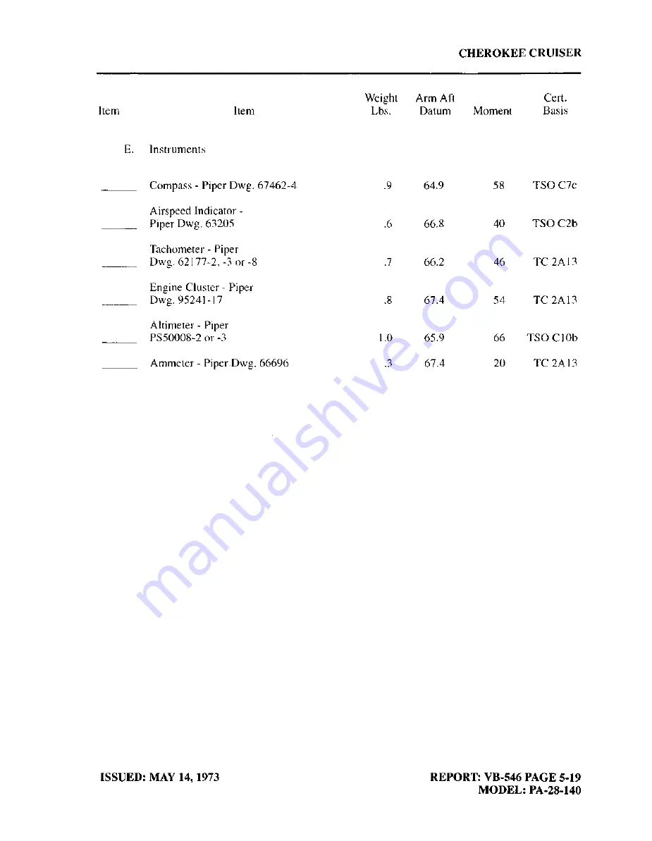 Piper CHEROKEE CRUISER PA-28-140 Information Manual Download Page 98