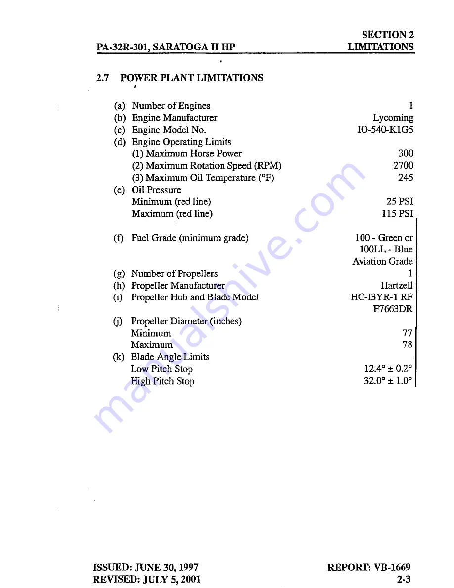 Piper SARATOGA II HP PA-32R-301 Pilot Operating Handbook Download Page 35