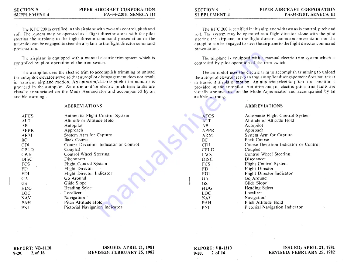 Piper SENECA III Pilot'S Information Manual Download Page 264