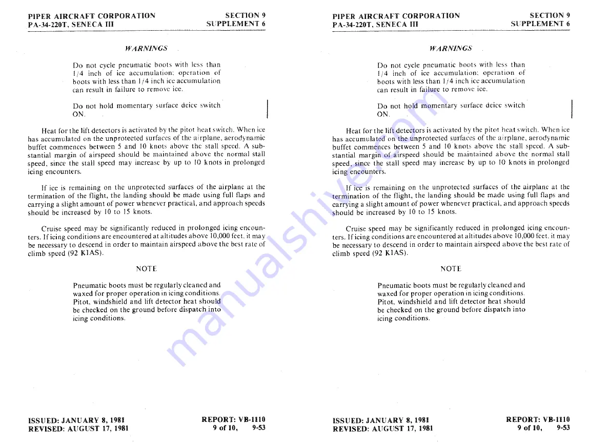 Piper SENECA III Pilot'S Information Manual Download Page 301