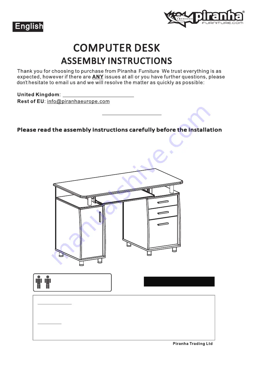 Piranha Furniture PC2 Assembly Instructions Manual Download Page 1