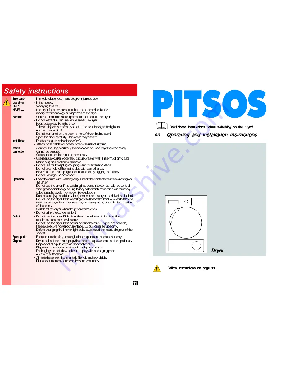 PITSOS WTP64107 Operating And Installation Instructions Download Page 8