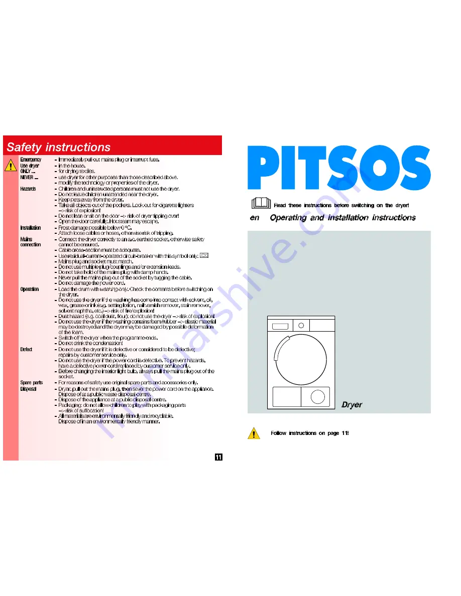 PITSOS WTP86100I Operating And Installation Instructions Download Page 8