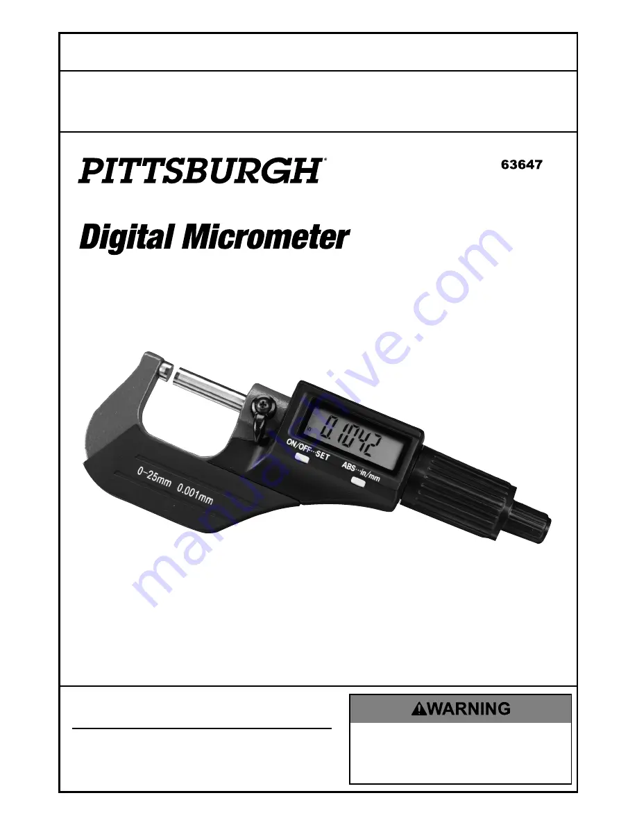 Pittsburgh 63647 Owner'S Manual & Safety Instructions Download Page 1