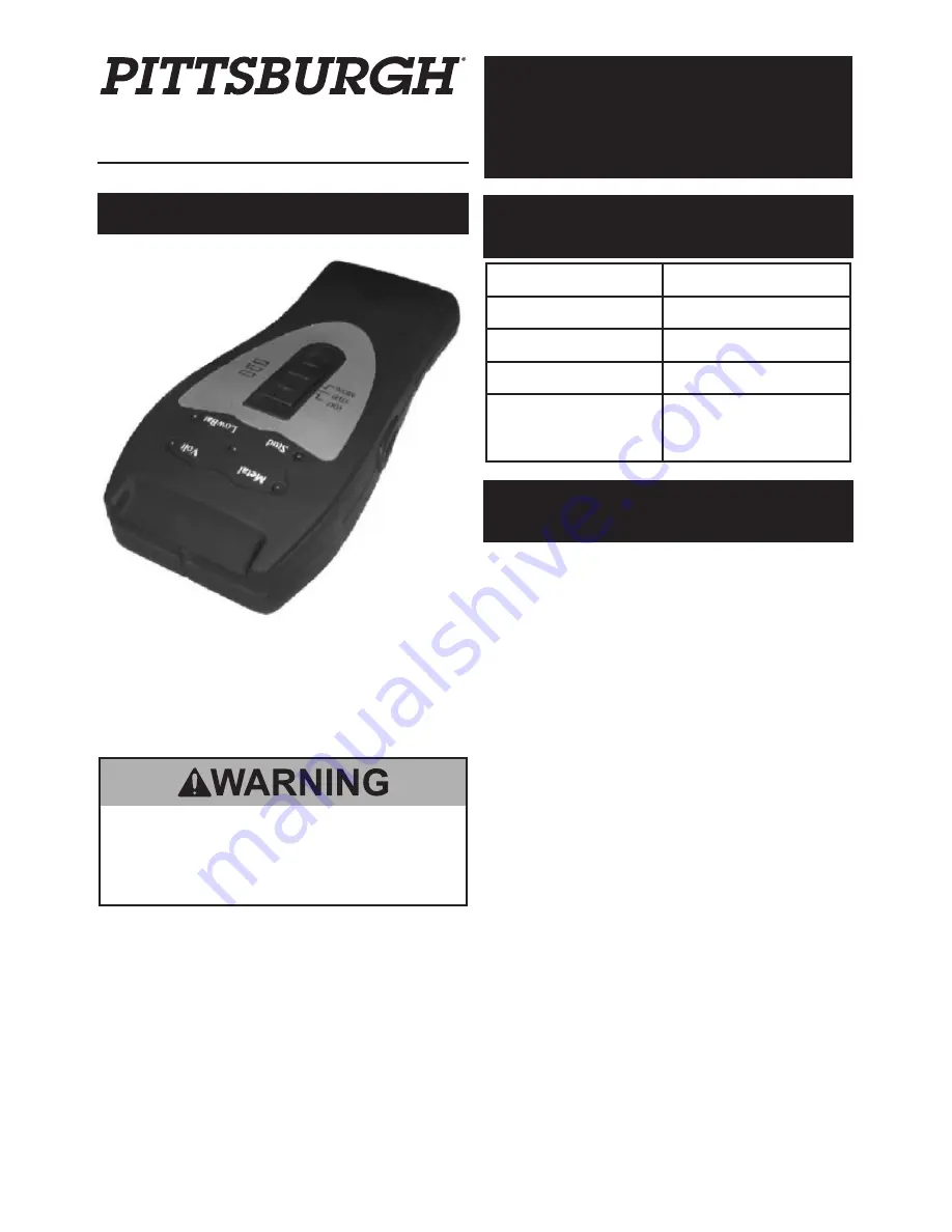 Pittsburgh 67801 Instruction Manual Download Page 1