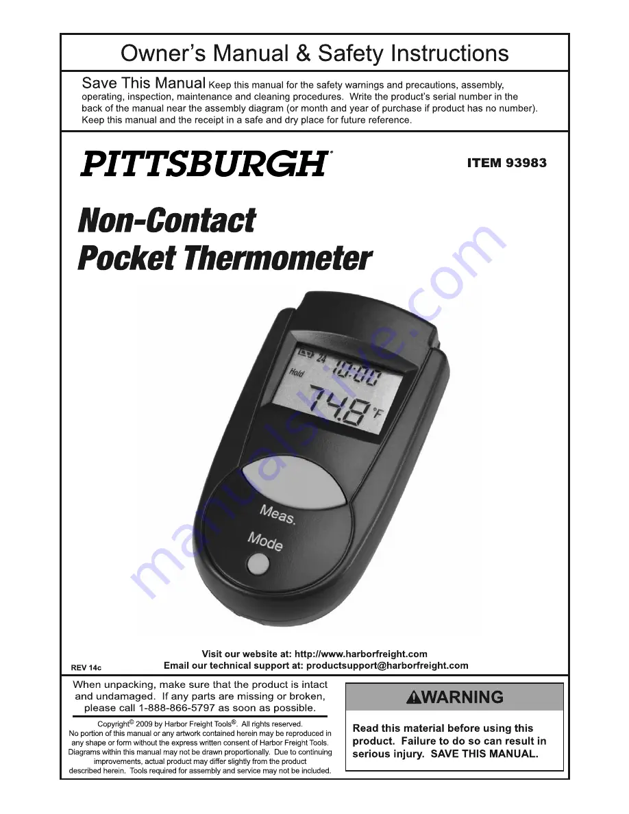 Pittsburgh 93983 Owner'S Manual & Safety Instructions Download Page 1