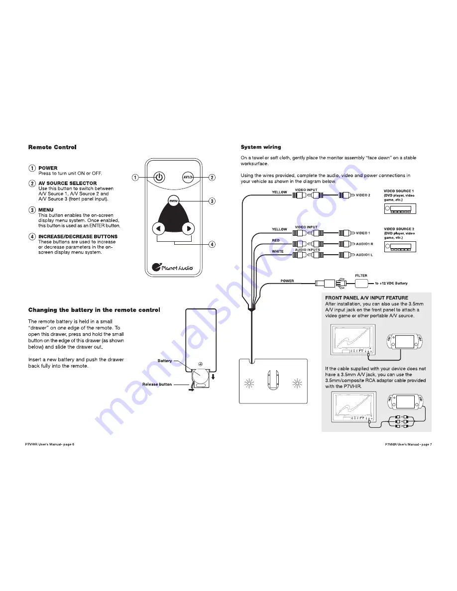 Planet Audio P7VHIR User Manual Download Page 8