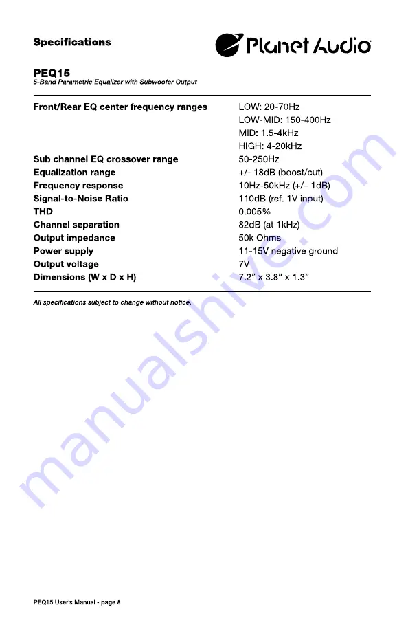 Planet Audio PEQ15 User Manual Download Page 8