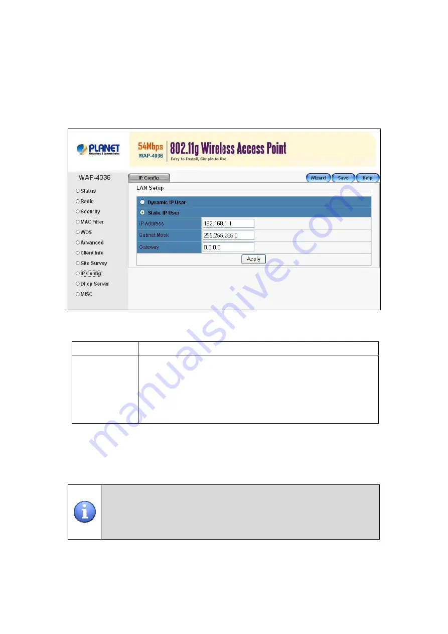 Planet Networking & Communication WAP-4036 User Manual Download Page 24